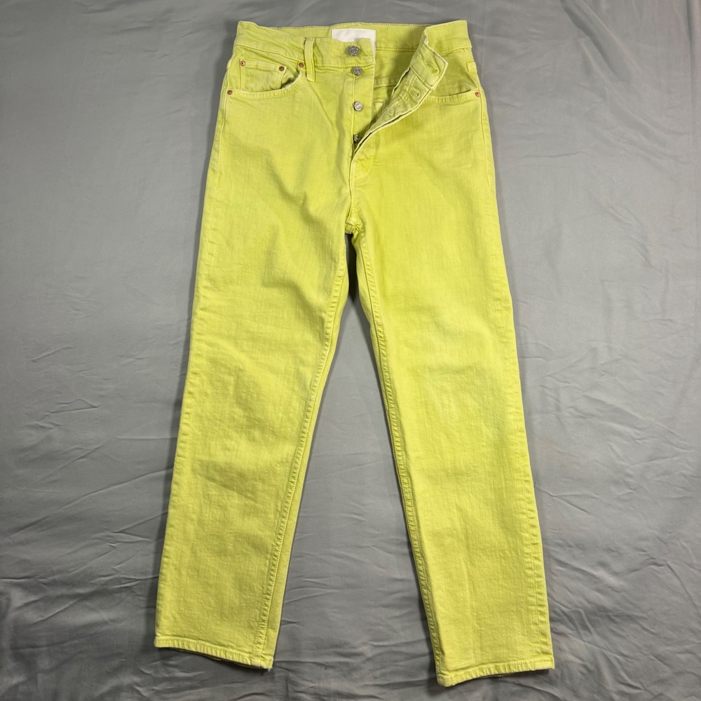 Mother Superior The Tomcat Jeans Devil May Care Citron Green Straight Leg Sz 27